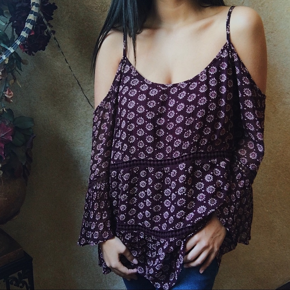 Lucky Brand Floral Open Shoulder Top